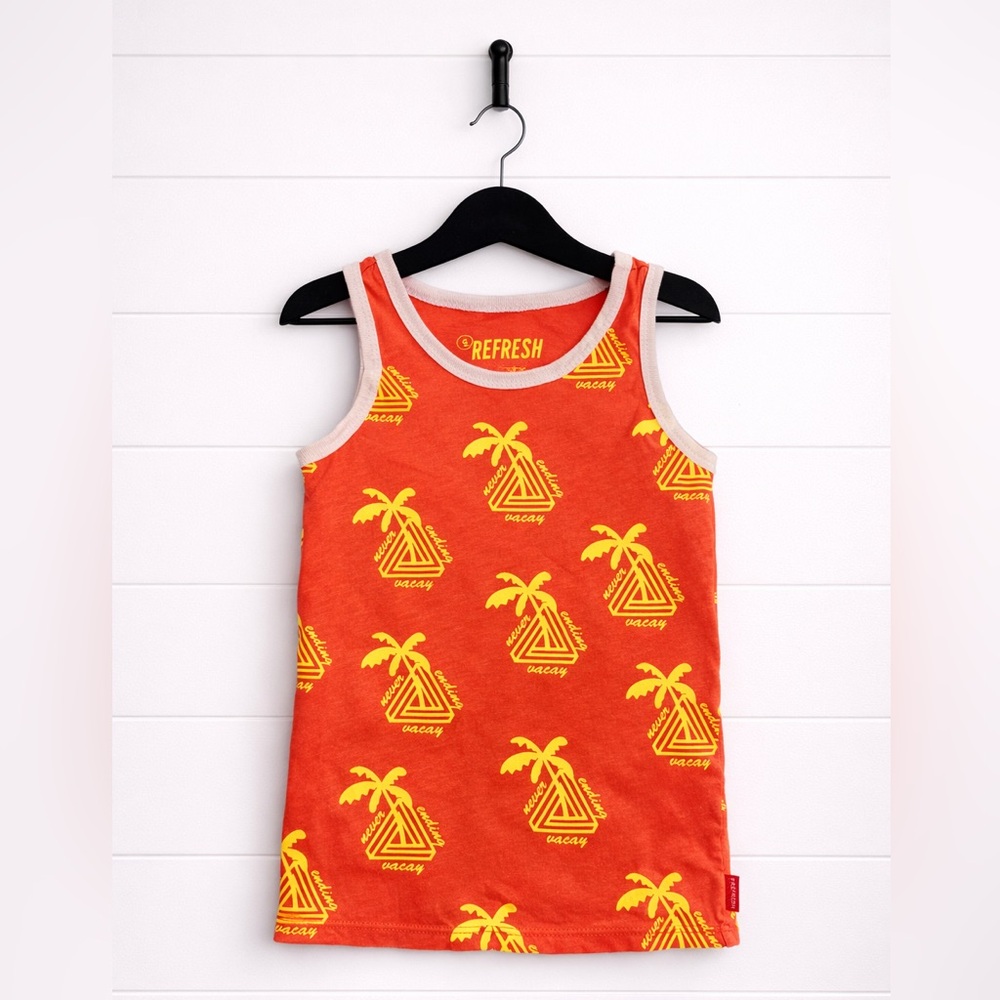 PREFRESH Kids Orange Tank with Yellow Palm Print